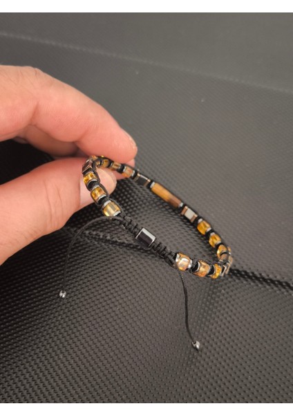 Sertifikalı Damla Kehribar-Silindir Kaplangözü-Hematit Doğaltaş Bileklik Takı Aksesuar Erkek Bileklik