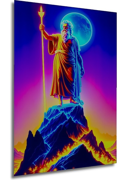 Neon Zeus Dağ Zirvesi Yağlı Boya Görünümlü Dekoratif Ahşap Ev/işyeri/ofis Kare Tablo modelleri