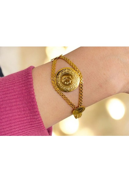 22 Ayar Altın Kaplama Paralı Bileklik Garantili Kuyumcu Kalitesinde