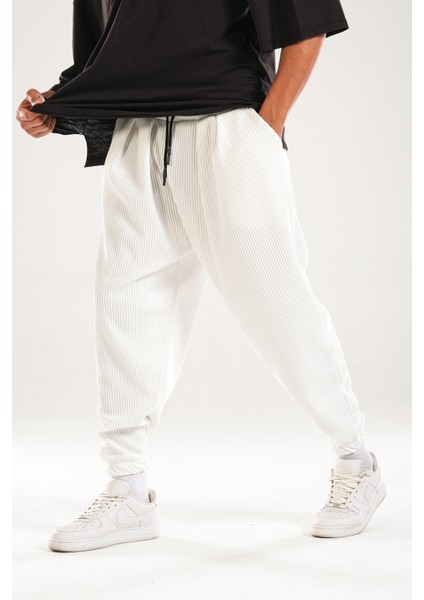 Fitilli Pileli Beyaz Şalvar Pantolon modelleri