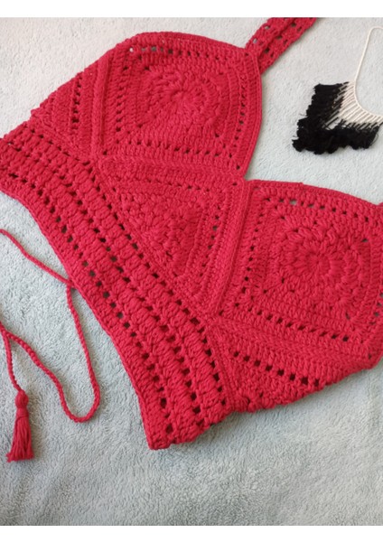 Vip Handmade Kırmızı Crop Top Büstiyer