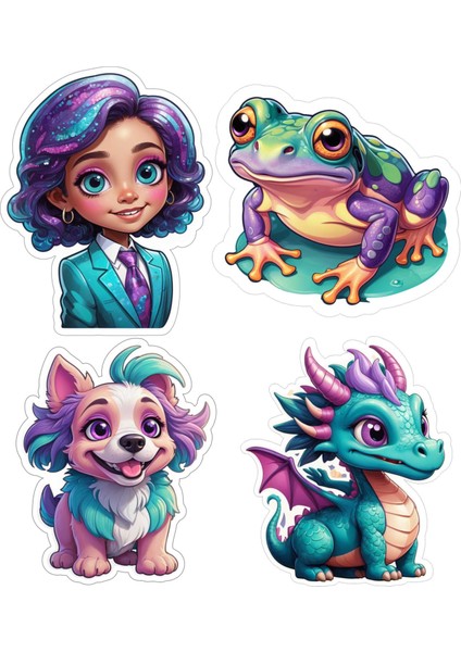4 Adet 10X10 cm Sticker Çocuk Etiket Seti V3