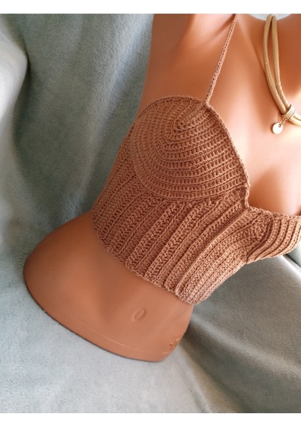 Vip Handmade Koyu Bej Crop Top Büstiyer