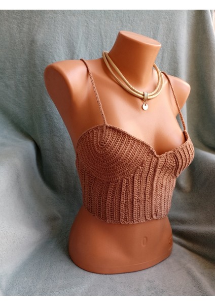 Vip Handmade Koyu Bej Crop Top Büstiyer fiyatları