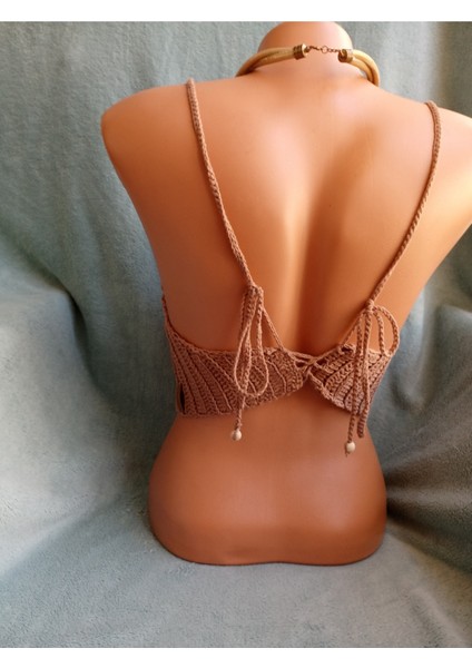 Vip Handmade Koyu Bej Crop Top Büstiyer indirimleri