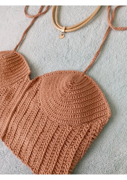 Vip Handmade Koyu Bej Crop Top Büstiyer