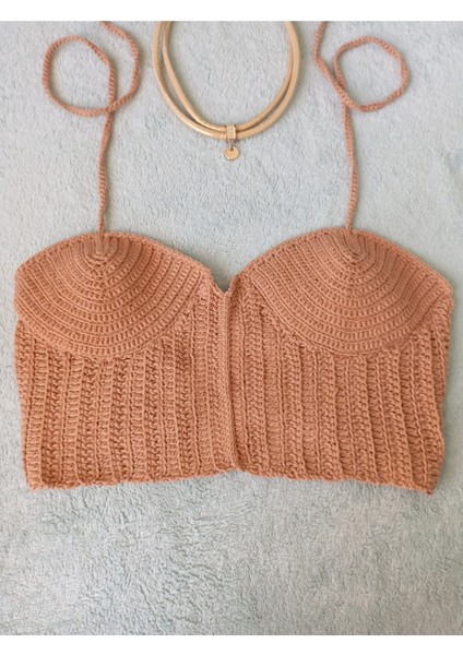 Vip Handmade Koyu Bej Crop Top Büstiyer