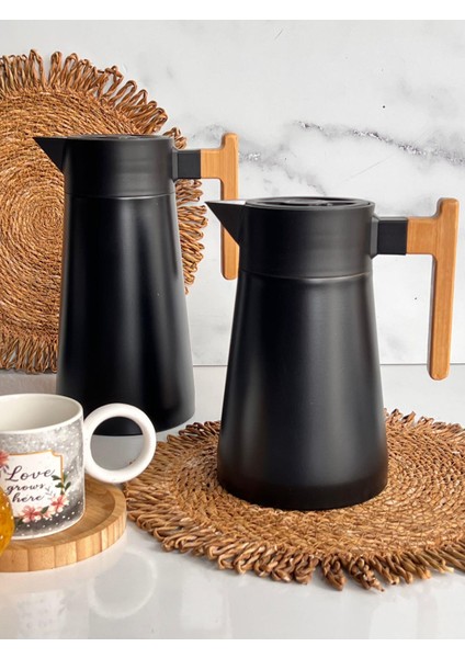 North Bambu Saplı Çelik Termos Siyah 2'li