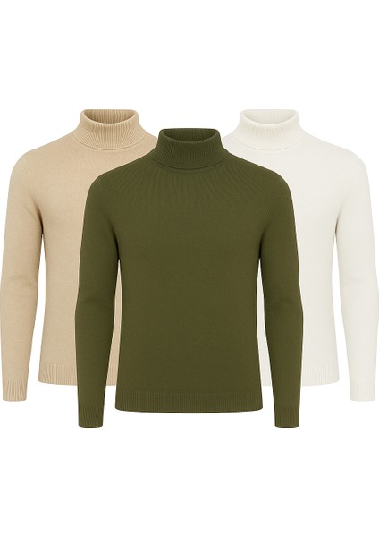 3'lü Paket Yarım Boğazlı Erkek Kazak