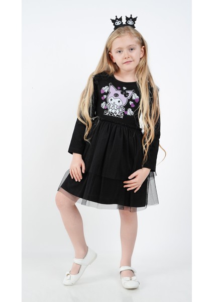 Kuromi Siyah Tül Detaylı Kız Çocuk Elbisesi fiyatları