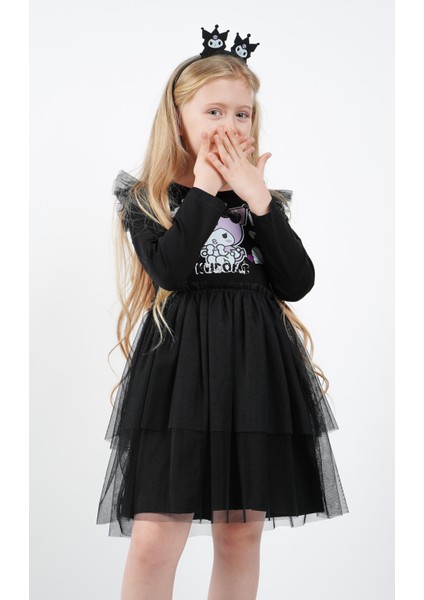 Kuromi Siyah Tül Detaylı Kız Çocuk Elbisesi modelleri