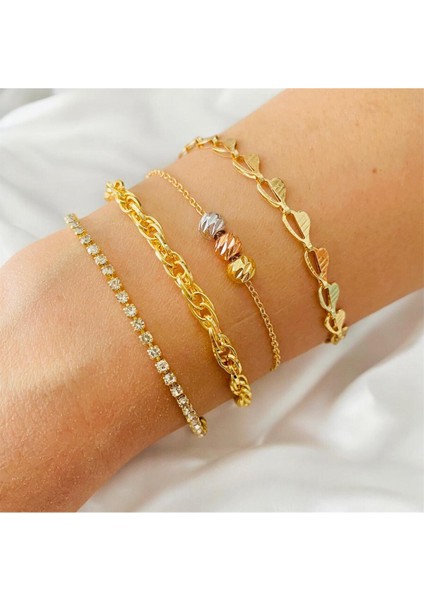 Altın Kaplama 4 'lü Bileklik Seti Her Zaman Şık Her Zaman Trend