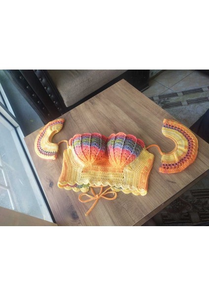 Handmade Renkli Kol Detaylı Büstiyer Crop Top fiyatları