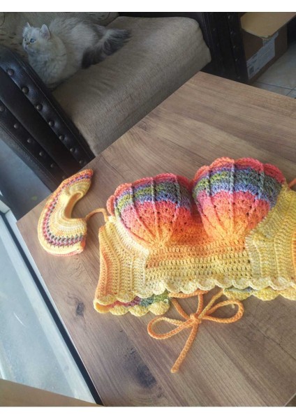 Handmade Renkli Kol Detaylı Büstiyer Crop Top