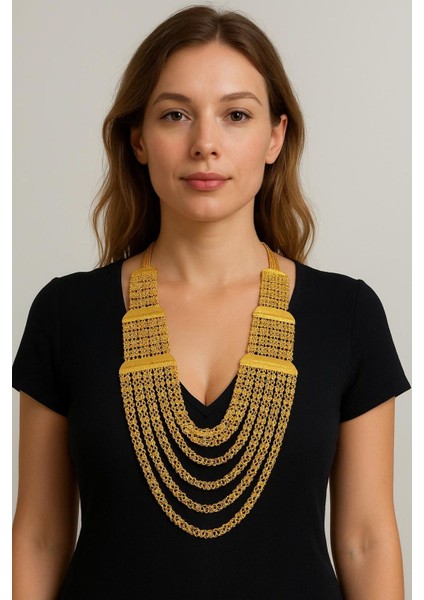 22 Ayar Altın Kaplama Madonna Kolye Urfa Akıtması Hint Kolye Çok Sıralı Gerdanlık