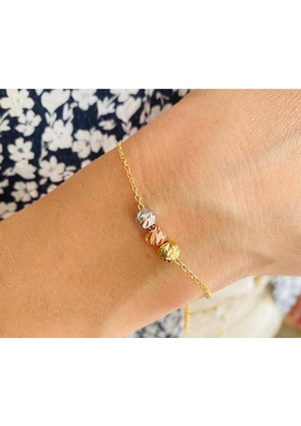 3 Top Model Bileklik Gold Renk Kadın Zincir Bilezik Künye Asansör