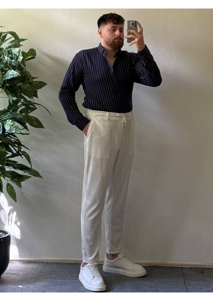 Lacivert Beyaz Çizgili Modal Kumaş Gömlek Üst Kalite Kumaş Erkek Gömlek Kadın Unısex fiyatları