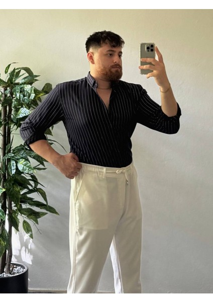 Lacivert Beyaz Çizgili Modal Kumaş Gömlek Üst Kalite Kumaş Erkek Gömlek Kadın Unısex modelleri