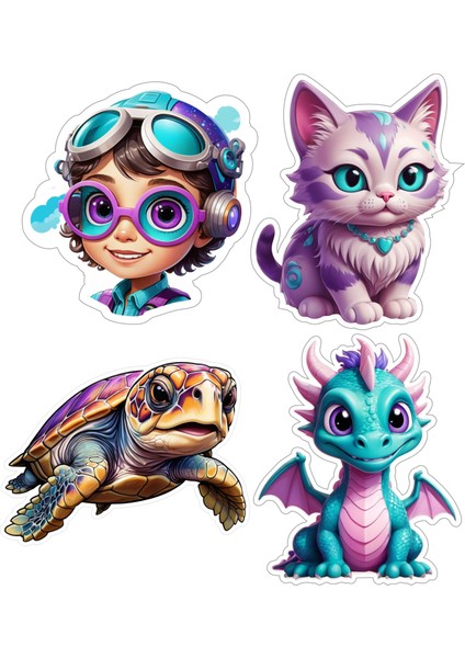 4 Adet 10X10 cm Sticker Çocuk Etiket Seti