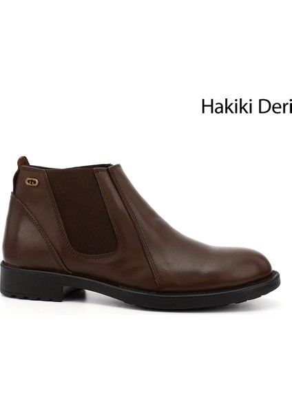 Hakiki Deri Yuvarlak Burun Kauçuk Taban Lastikli Günlük Erkek Bot 01206