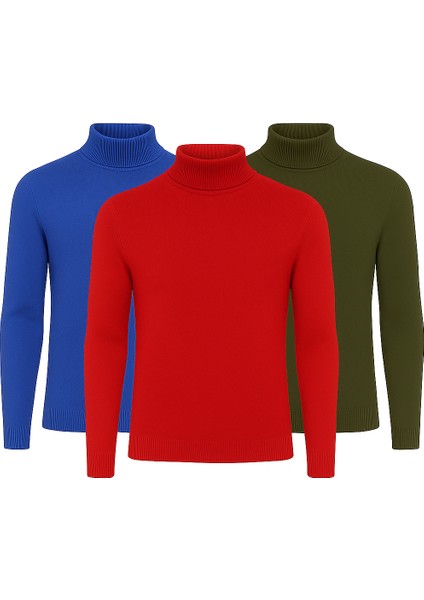 3'lü Paket Yarım Boğazlı Erkek Kazak