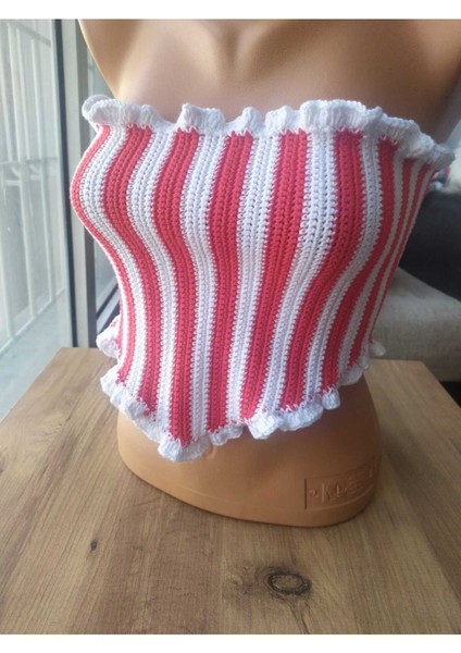 Kırmızı - Beyaz Üçgen Korse Crop Büstiyer fiyatları