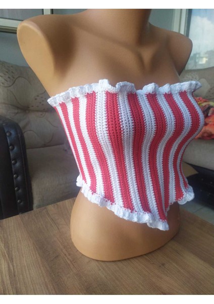 Kırmızı - Beyaz Üçgen Korse Crop Büstiyer modelleri