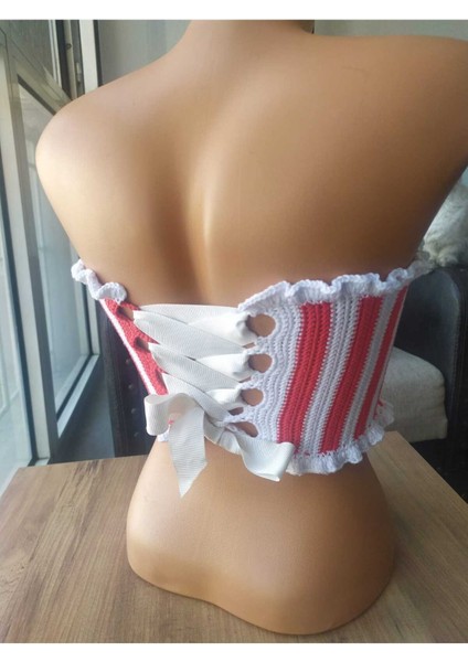 Kırmızı - Beyaz Üçgen Korse Crop Büstiyer fırsatları