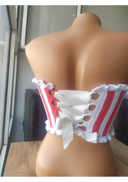 Kırmızı - Beyaz Üçgen Korse Crop Büstiyer indirimleri