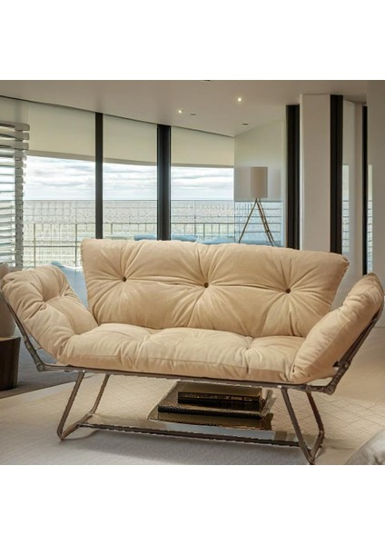 Katlanır Yataklı Ikili Kanepe – Mekanizmalı Çekyat Koltuk, Ergonomik ve Şık Tasarım, Krem