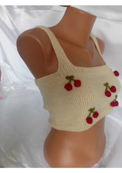 Crop Top Büstiyer Açık Sarı Kiraz Desenli Handmade fiyatları