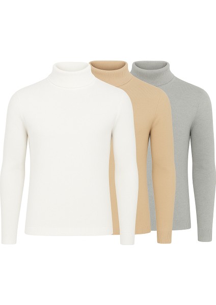 3'lü Paket Yarım Boğazlı Erkek Kazak