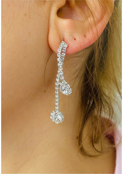 Taşlı Su Yolu Kar Tanesi Gümüş Renk Gerdanlık Seti Kolye ve Küpe modelleri