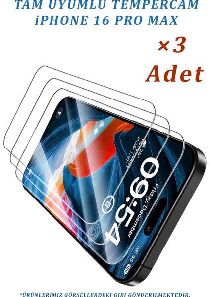 3 Adet iPhone 16 Pro Max Uyumlu Temperli Cam Ekran Koruyucu Kırılmaz Cam (3 Adet)