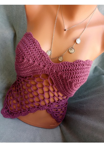 Vip Handmade Bordo Crop Top Büstiyer