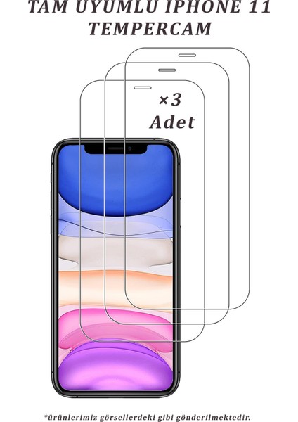 3 Adet iPhone 11 Uyumlu Temperli Cam Ekran Koruyucu Kırılmaz Cam (3 Adet)