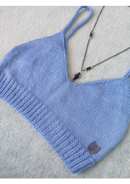 Vip Handmade Mavi Crop Top Büstiyer