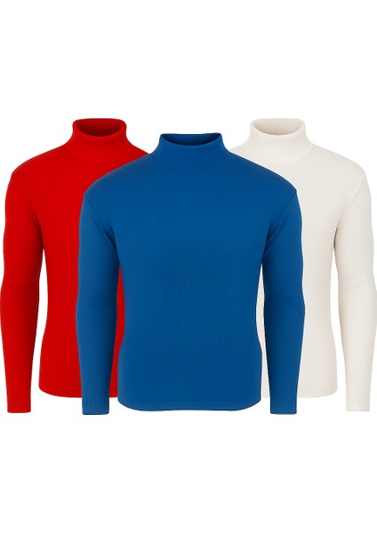 3'lü Paket Yarım Boğazlı Erkek Kazak