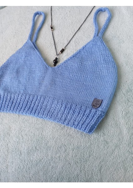 Vip Handmade Mavi Crop Top Büstiyer