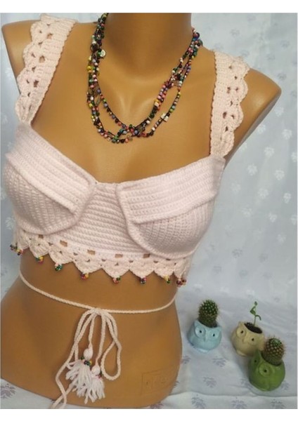 Kadın Crop Büstiyer Pudra modelleri