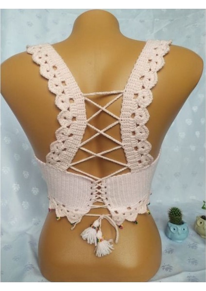 Kadın Crop Büstiyer Pudra fırsatları