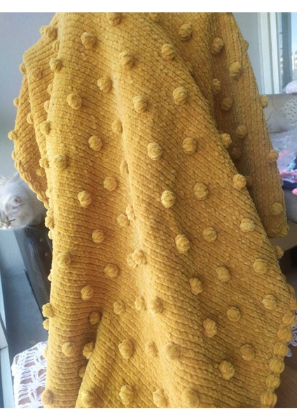 Hardal Sarı Pıtırcık Kadife Battaniye