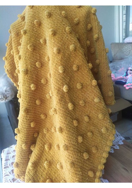 Hardal Sarı Pıtırcık Kadife Battaniye