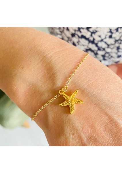 Deniz Yıldızı Model Bileklik Gold Renk Kadın Zincir Bilezik Künye Asansör