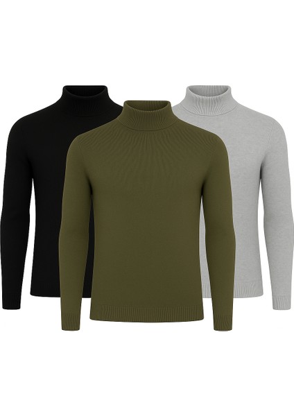 3'lü Paket Yarım Boğazlı Erkek Kazak