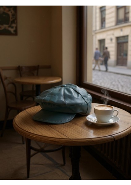Hakiki Deri Kasket Şapka Erkek Yeşil Rengi HAKIKIDERIYEŞILKASKET11