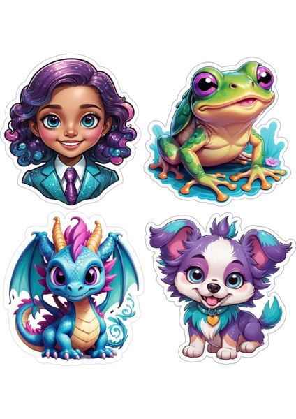 4 Adet 10X10 cm Sticker Çocuk Etiket Seti V4
