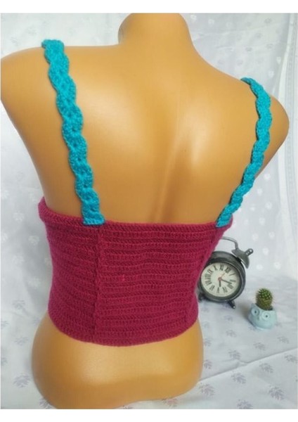 Crop Top Büstiyer Vişne -Mavi Renk Handmade fırsatları