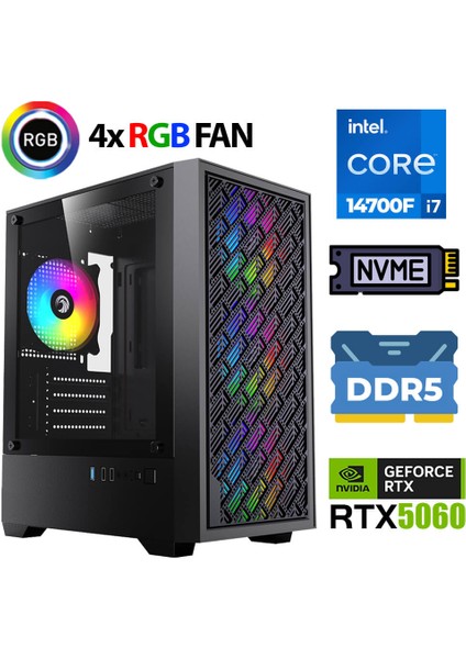 KX560 I7 14700F 32GB Ddr5 Ram 1tb M.2 Nvme SSD 8gb RTX5060 Oyuncu Tavsiye Sistem