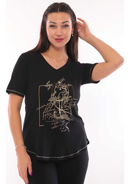 Kadın V Yaka Kısa Kol Bluz 3054 Siyah fiyatları